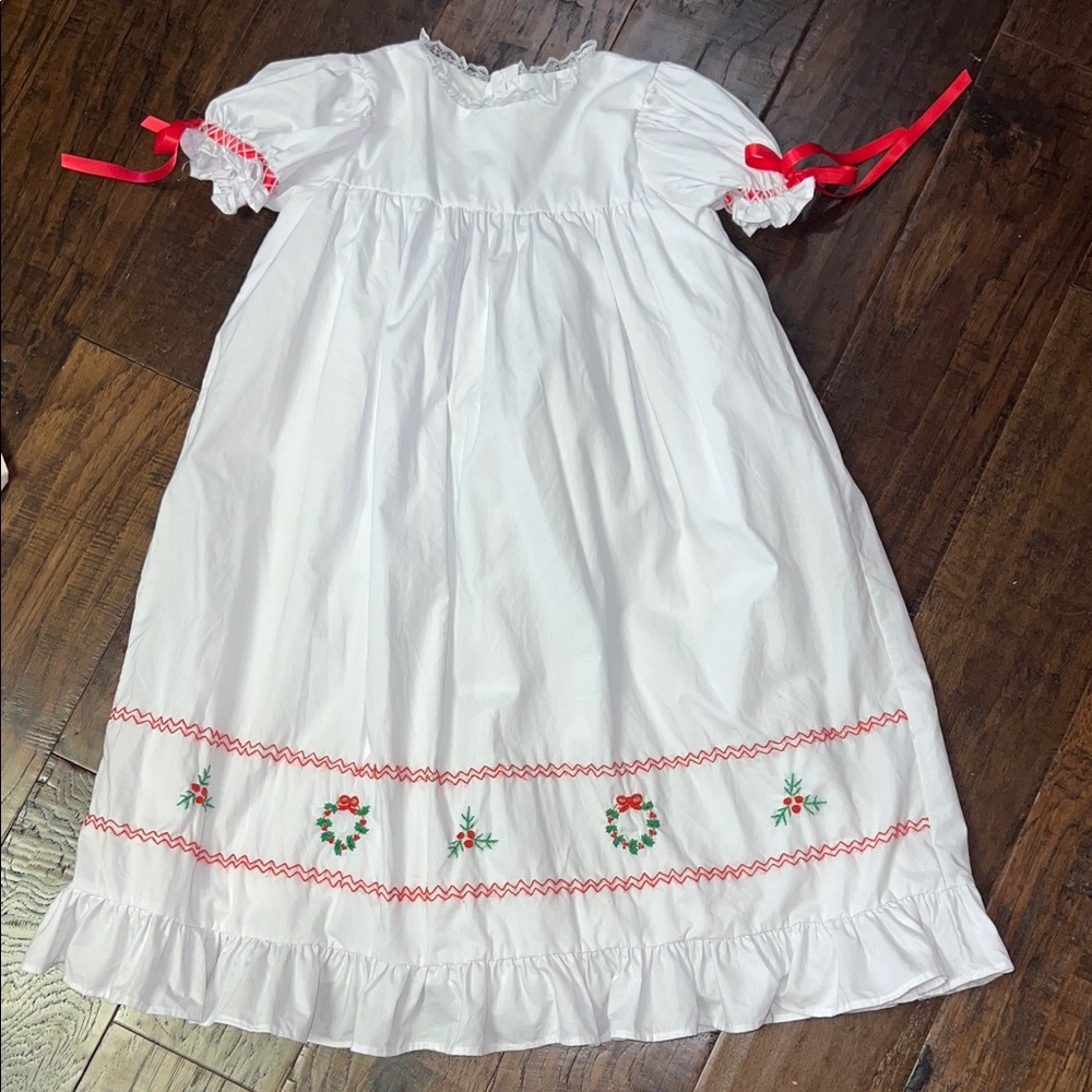 White and Red Embroidered Kids Dress